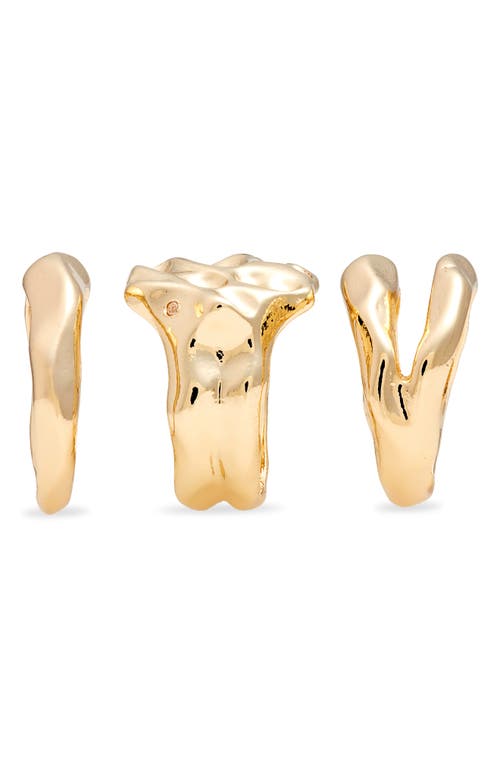 Open Edit Set Of 3 Molten Rings In Gold