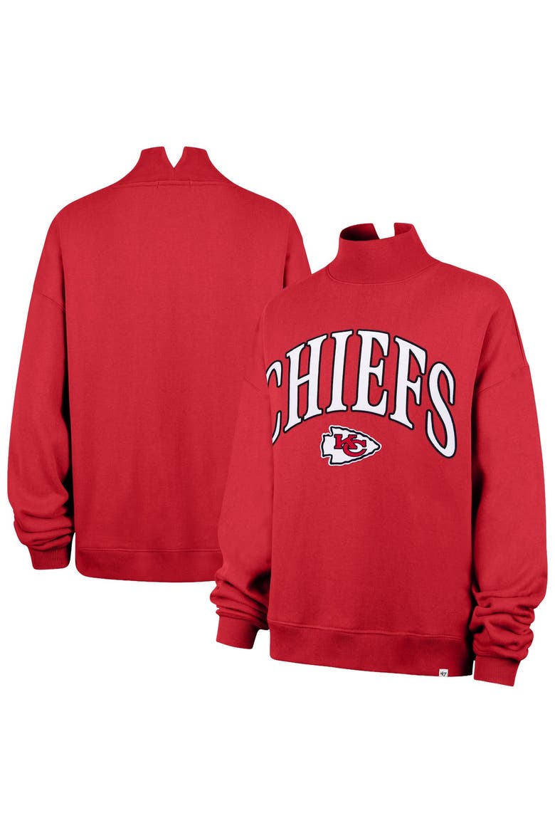 Women's '47 Red Kansas City Chiefs Oversized Vantage Mock Neck Sweatshirt, Main, color, Red