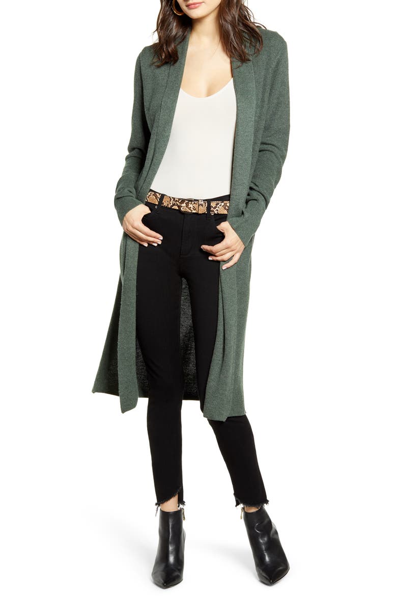 Longline Cardigan, Main, color, GREEN THYME HEATHER