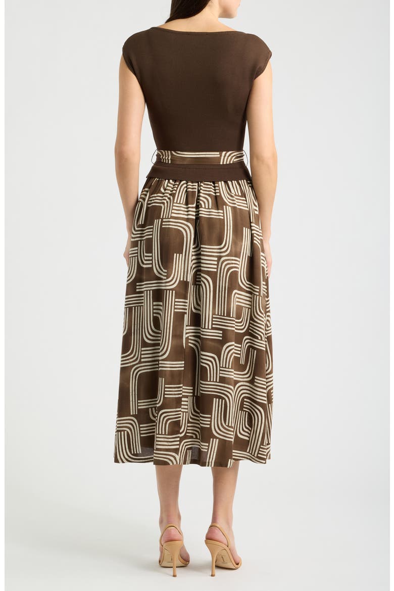 Twofer Tie Waist Midi Dress, Alternate, color, BROWN
