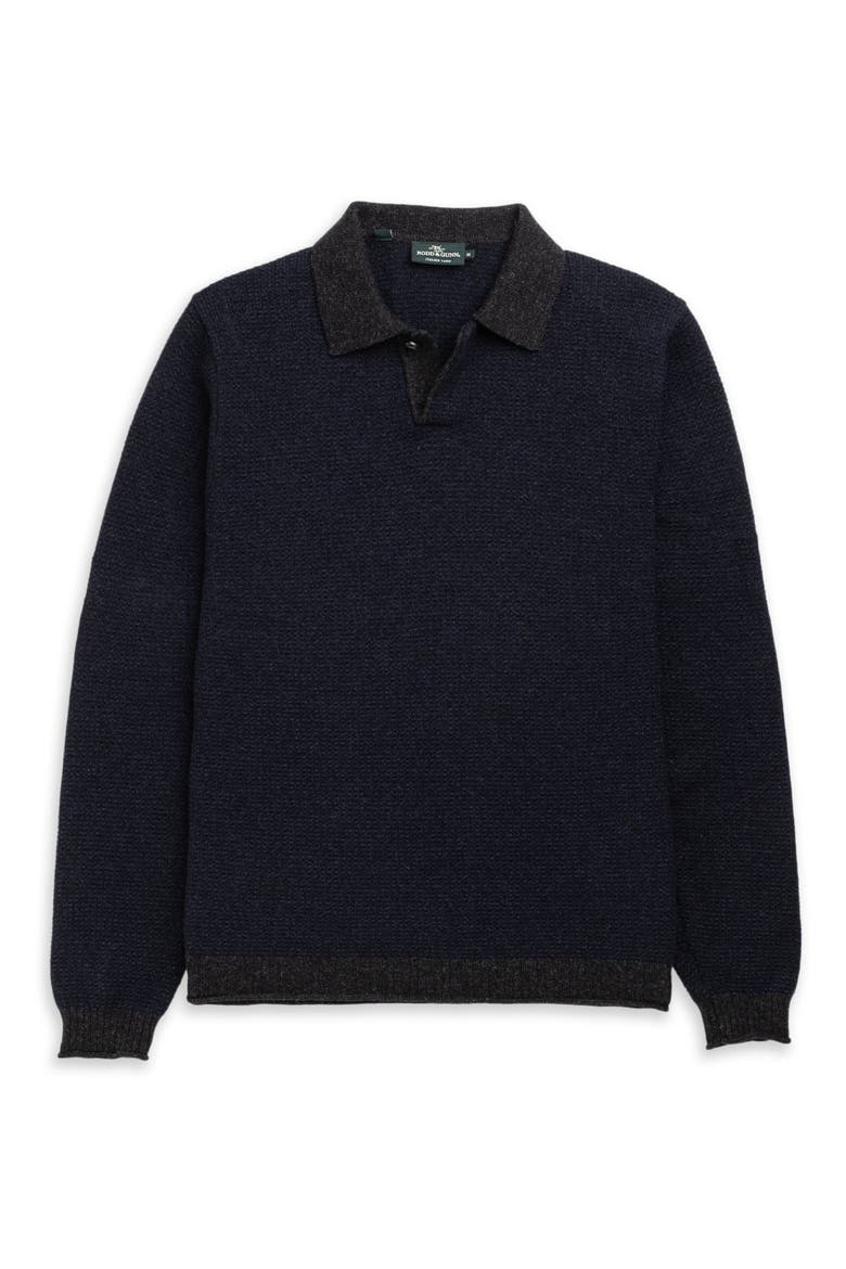 Marlin Cotton & Wool Blend Johnny Collar Sweater, Alternate, color, INDIGO