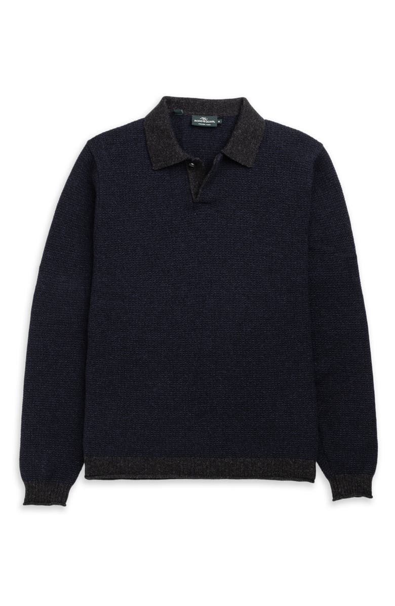 Rodd & Gunn Marlin Cotton & Wool Blend Johnny Collar Sweater, Alternate, color, Indigo