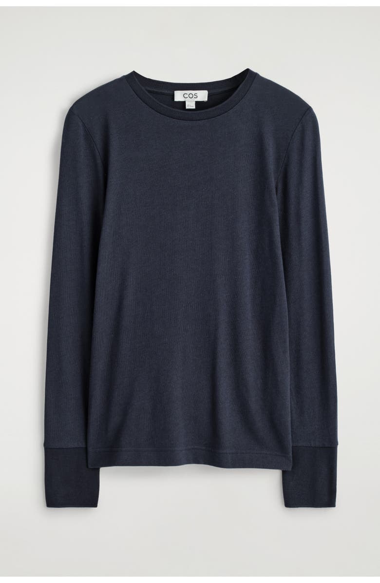 COS Cotton Jersey Long-Sleveled Top, Alternate, color, Dark Blue