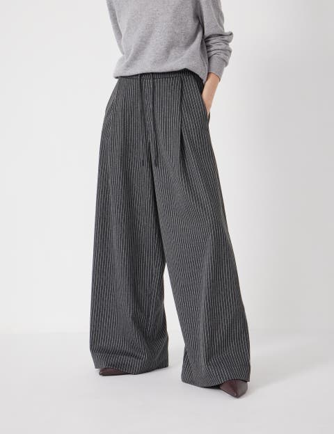 Pinstripe Wide Leg Jersey Pants