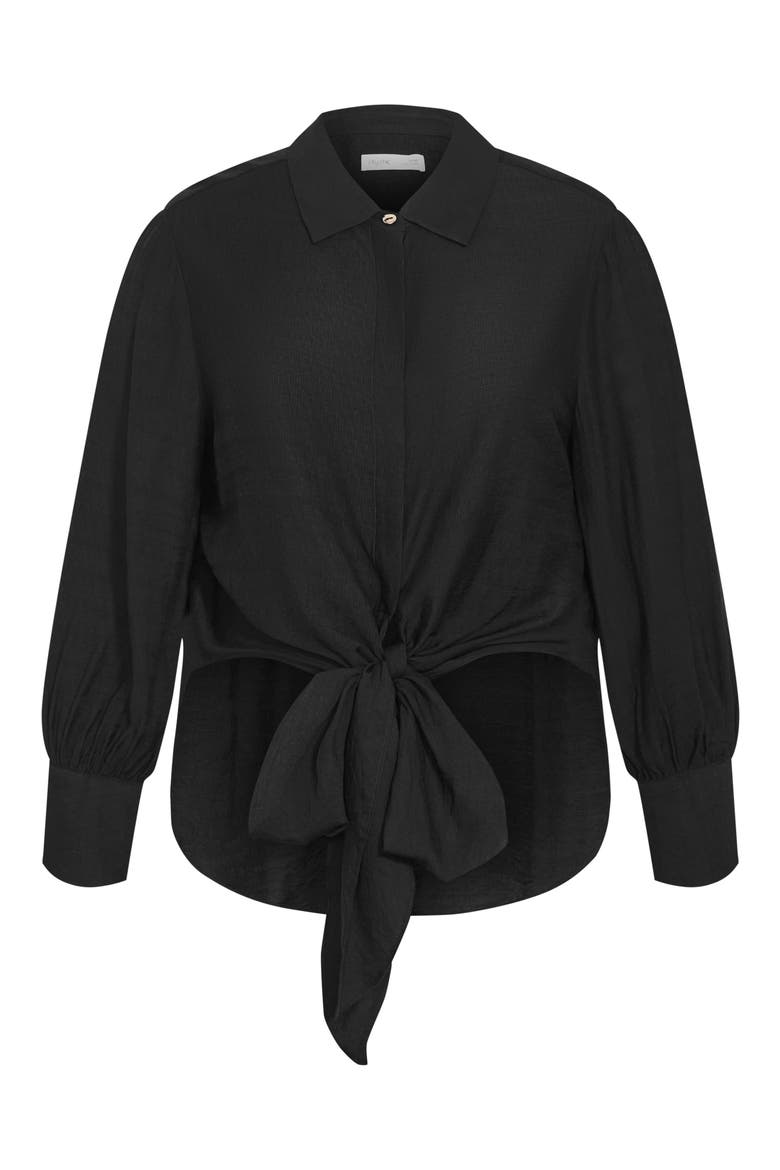 Rosabella Tie Hem Button-Up Shirt, Alternate, color, BLACK