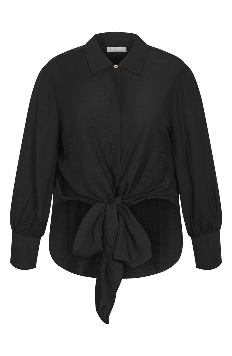 City Chic Rosabella Tie Hem Button-Up Shirt, Alternate, color, Black