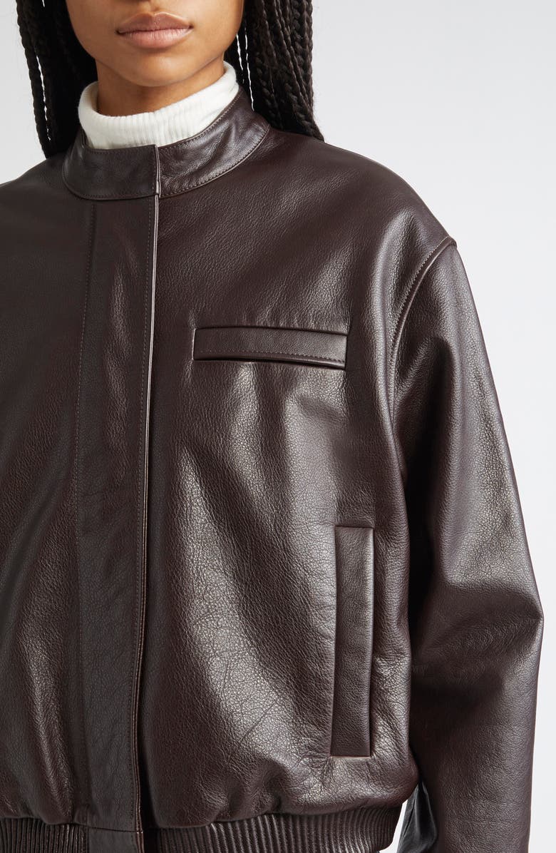LOULOU DE SAISON Marlow Leather Bomber Jacket, Alternate, color, Coffee