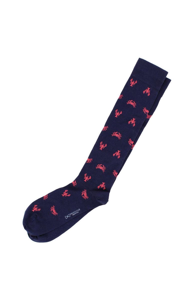 Trafalgar Sea Life Ahoy Over The Calf Pima Cotton Novelty Dress Socks, Alternate, color, Navy Blue