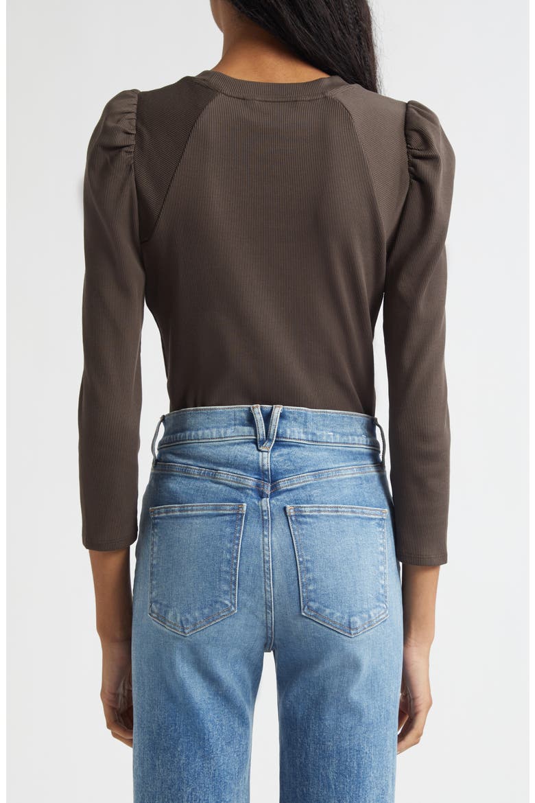 Delano Puff Shoulder Stretch Cotton Top, Alternate, color, DARK UMBER