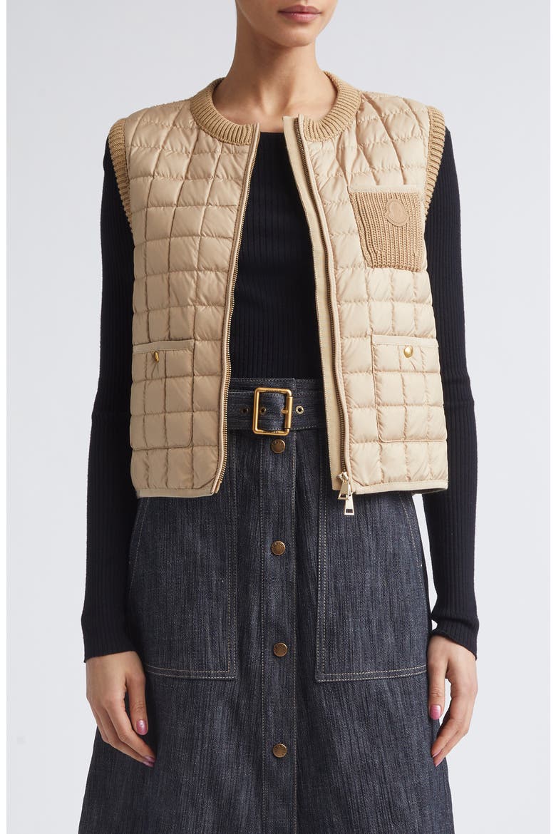 Knit & Quilted Down Vest, Main, color, BEIGE