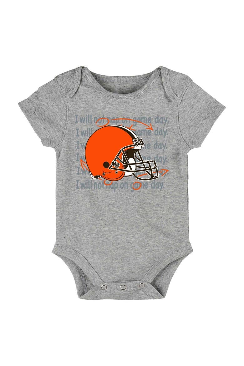 Newborn & Infant Brown/Orange/Heathered Gray Cleveland Browns Three-Piece Eat Sleep Drool Bodysuit Set, Alternate, color, Brown