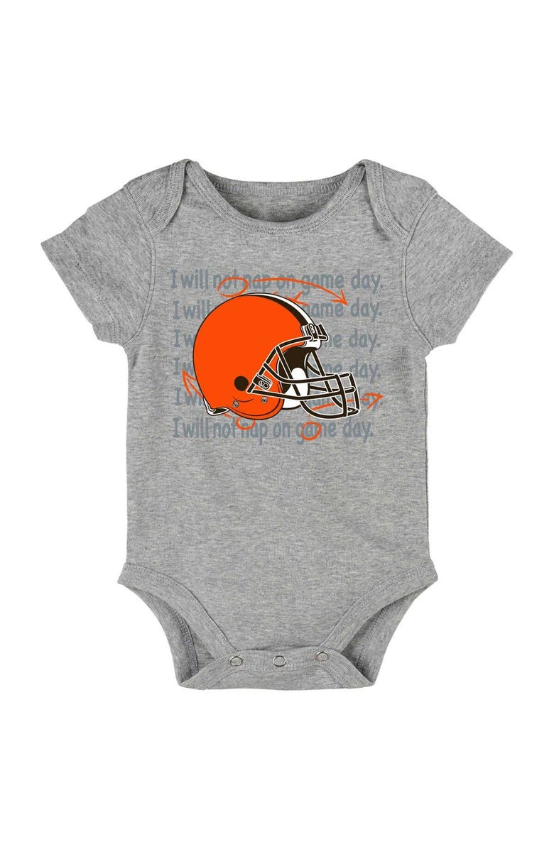 Outerstuff Newborn & Infant Brown/Orange/Heathered Gray Cleveland Browns Three-Piece Eat Sleep Drool Bodysuit Set, Alternate, color, 