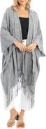 SAACHI Hooded Fringe Cotton Ruana
