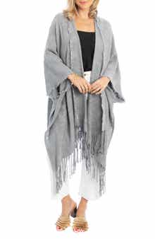 SAACHI Hooded Fringe Cotton Ruana