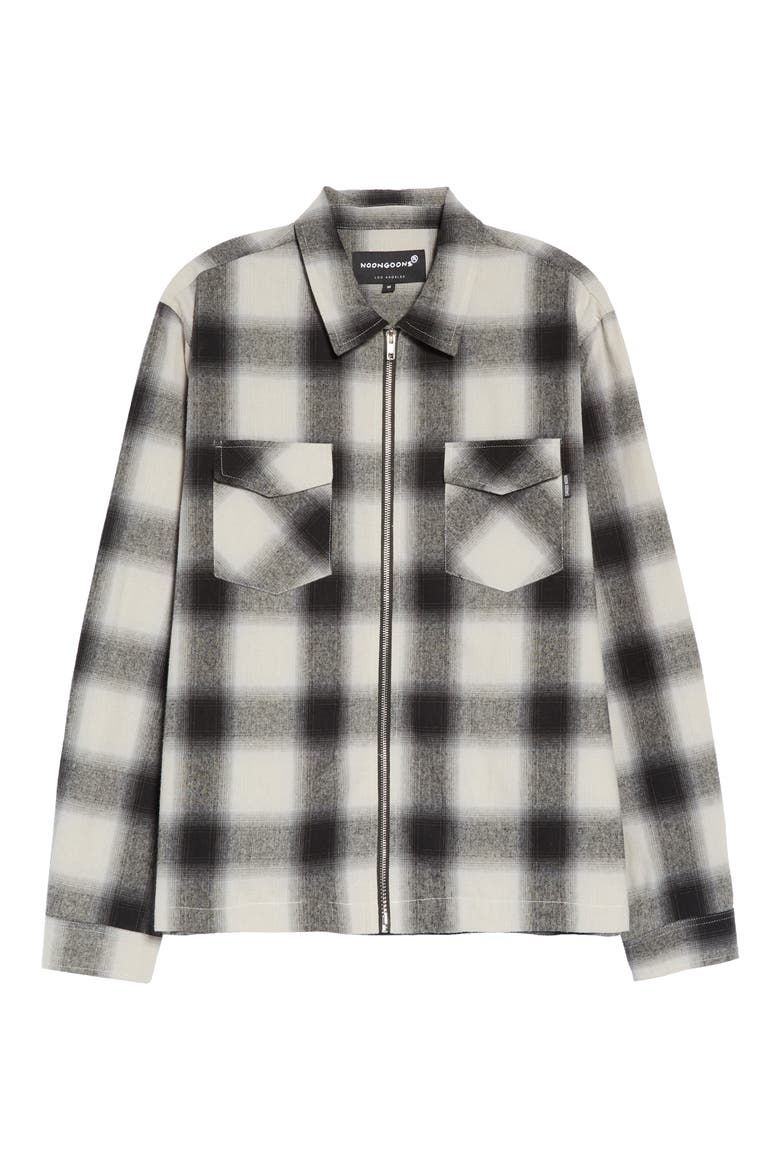 Shadow Plaid Cotton Zip-Up Shirt Jacket, Alternate, color, BLACK/ WHITE