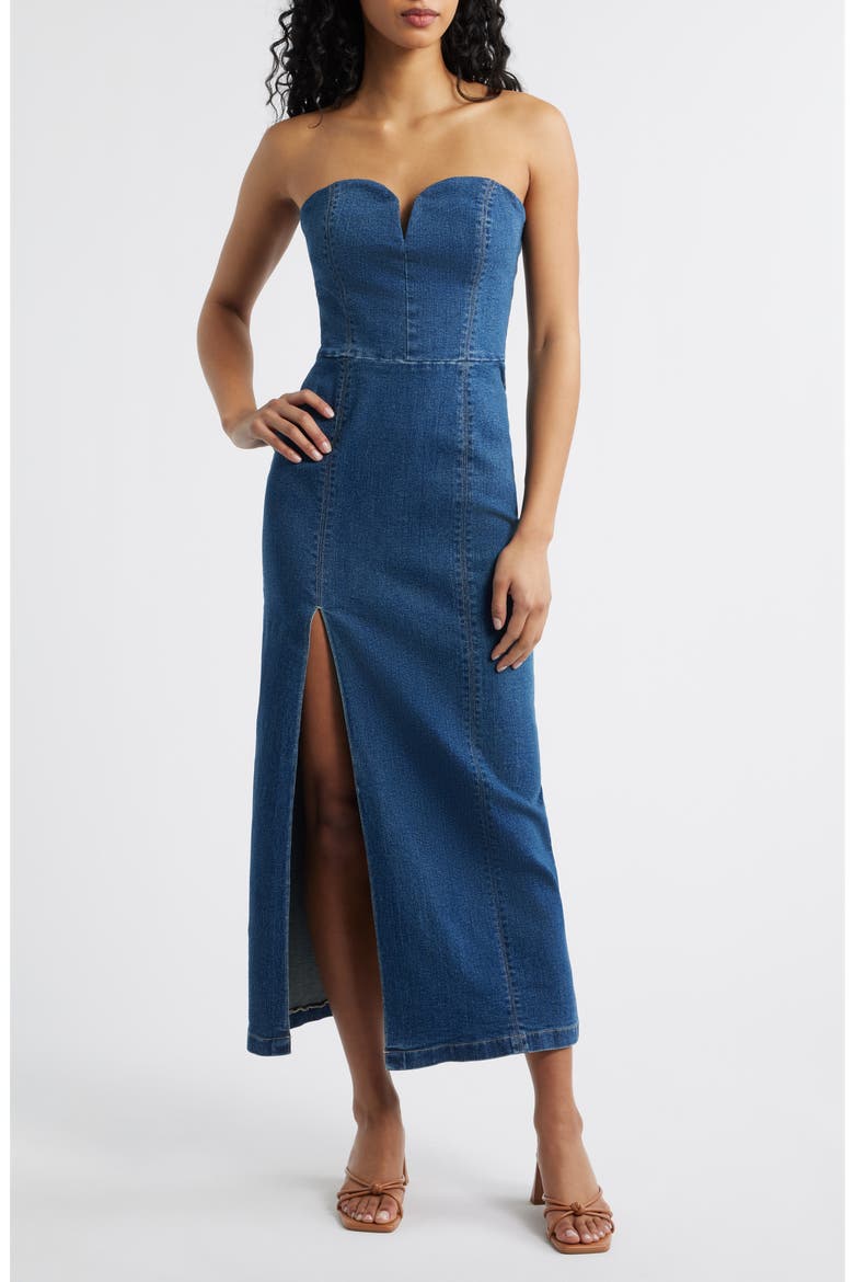 Strapless Denim Maxi Dress, Main, color, DENIM