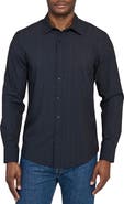 W.R.K Slim Fit Navy Abstract Stripe Performance Button-Up Shirt