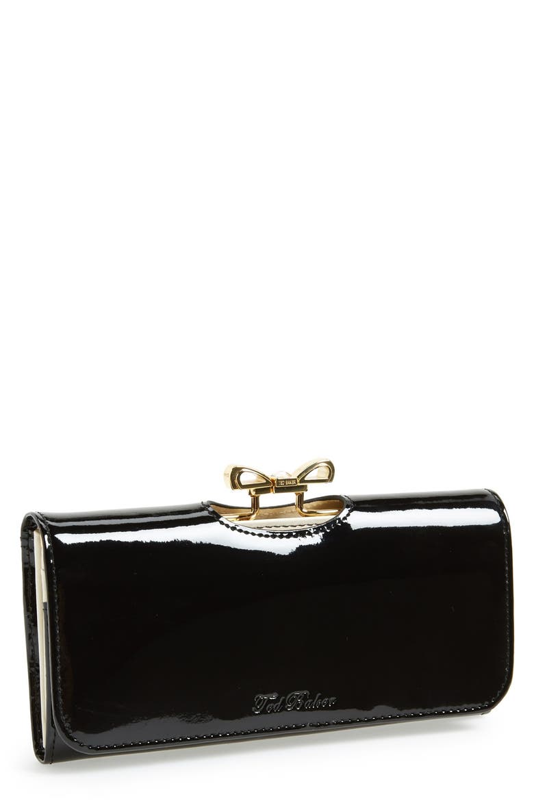 'Crystal Bow Bobble' Matinee Wallet, Main, color, BLACK