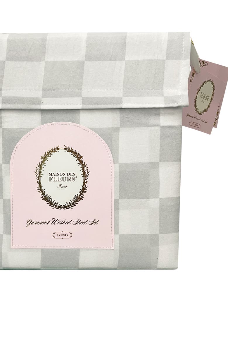 MAISON DES FLEURS Check Print Microfiber Sheet Set, Alternate, color, Green/ White Multi