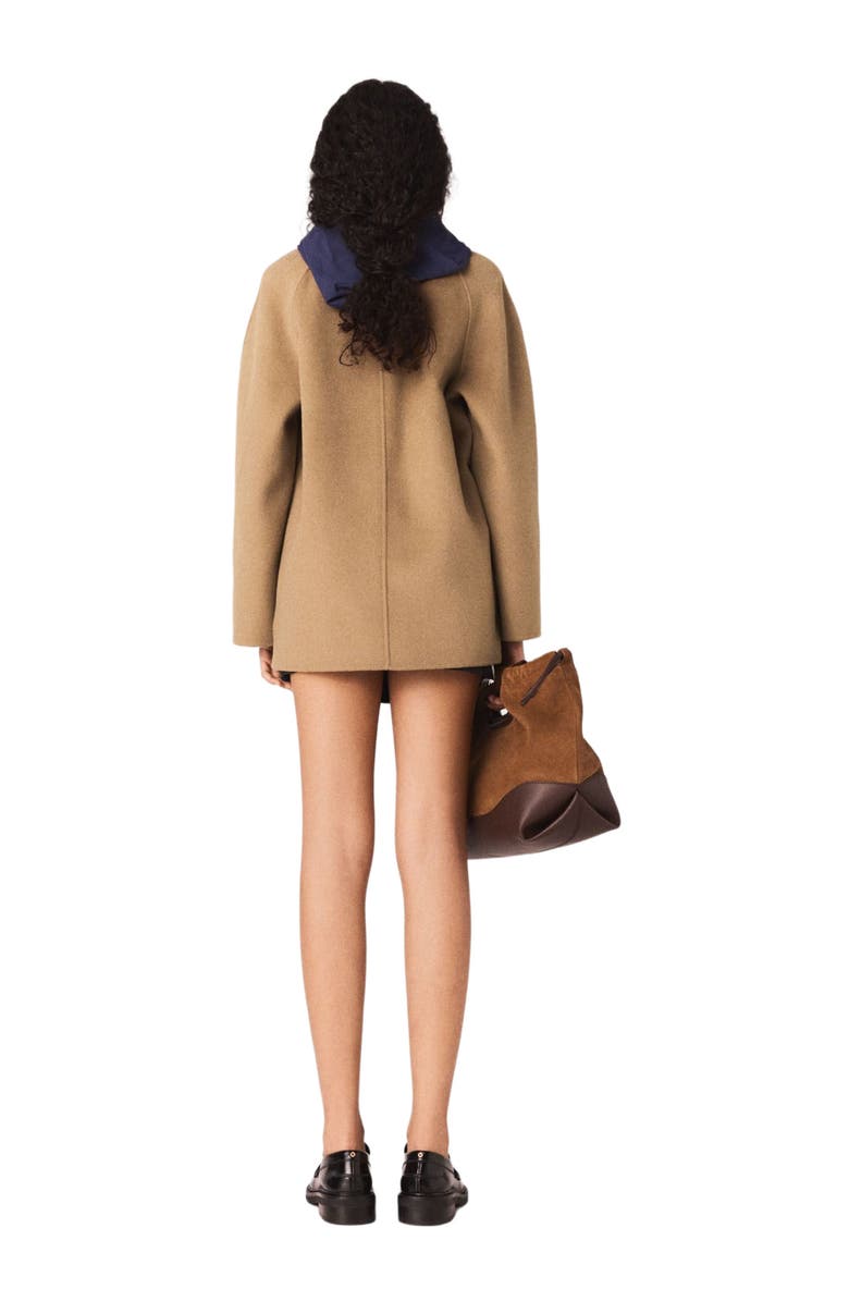 maje Wool coat with removable hood, Alternate, color, Beige
