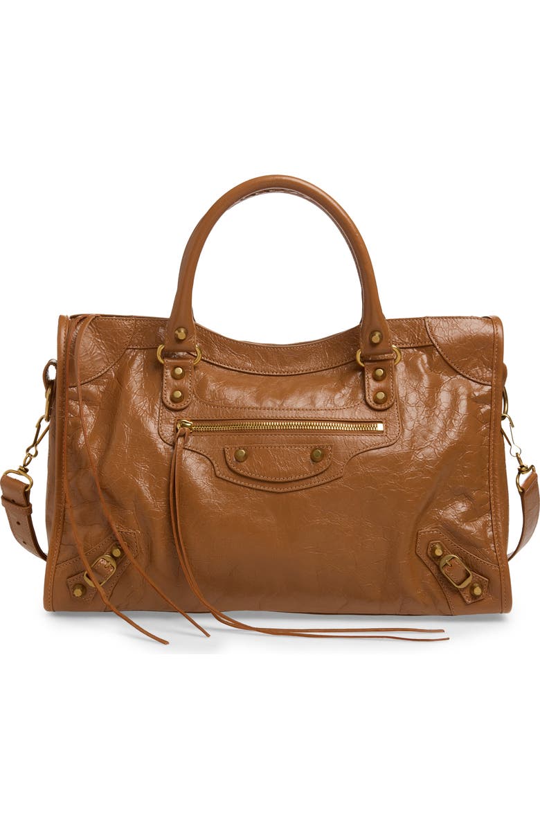 Balenciaga Medium Le City Crinkled Leather Tote, Main, color, 2630 Camel