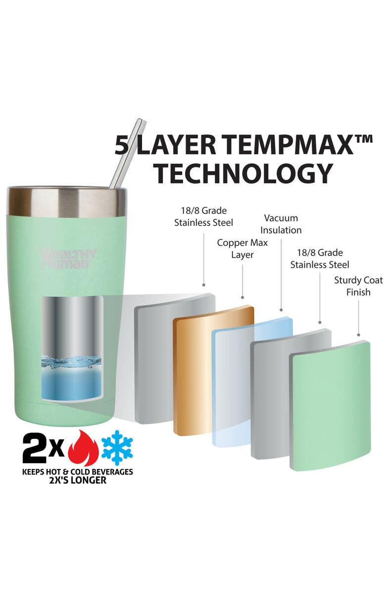 Healthy Human Stainless Steel Tumbler with Straw & Lid, 32 oz Seamist, Alternate, color, 