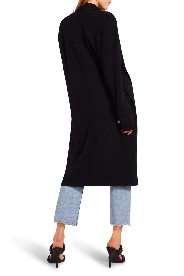 BB Dakota Trench Revolution Waterfall Lapel Knit Coat, Alternate, color, BLACK