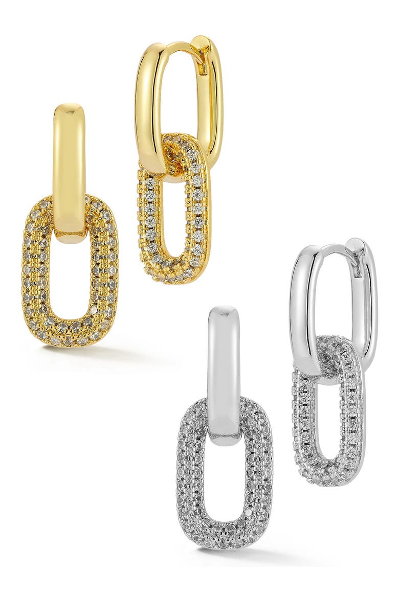 Set of 2 Cubic Zirconia Hoop Earrings, Main, color, TWO TONE