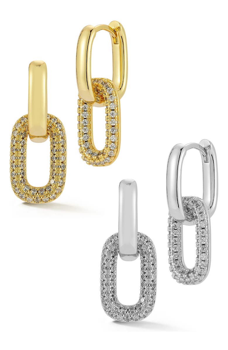 GLAZE JEWELRY Set of 2 Cubic Zirconia Hoop Earrings, Main, color, Two Tone