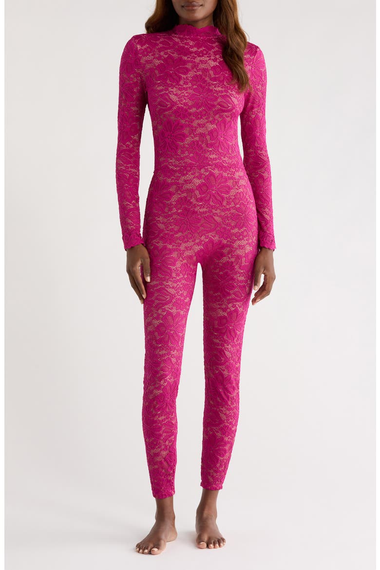 Lace Long Sleeve Catsuit, Alternate, color, BOYSENBERRY