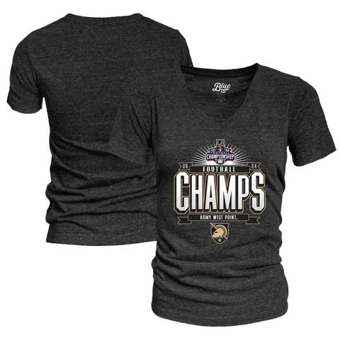 Women's Blue 84 Black Army Black Knights 2024 AAC Football Conference Champions Locker Room V-Neck T-Shirt