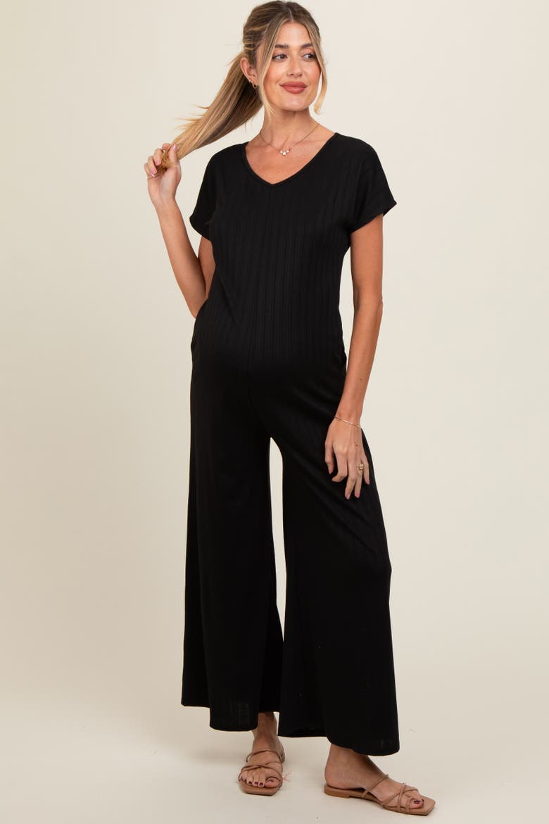 Ribbed Wide Leg Jumpsuit, Main, color, Black
