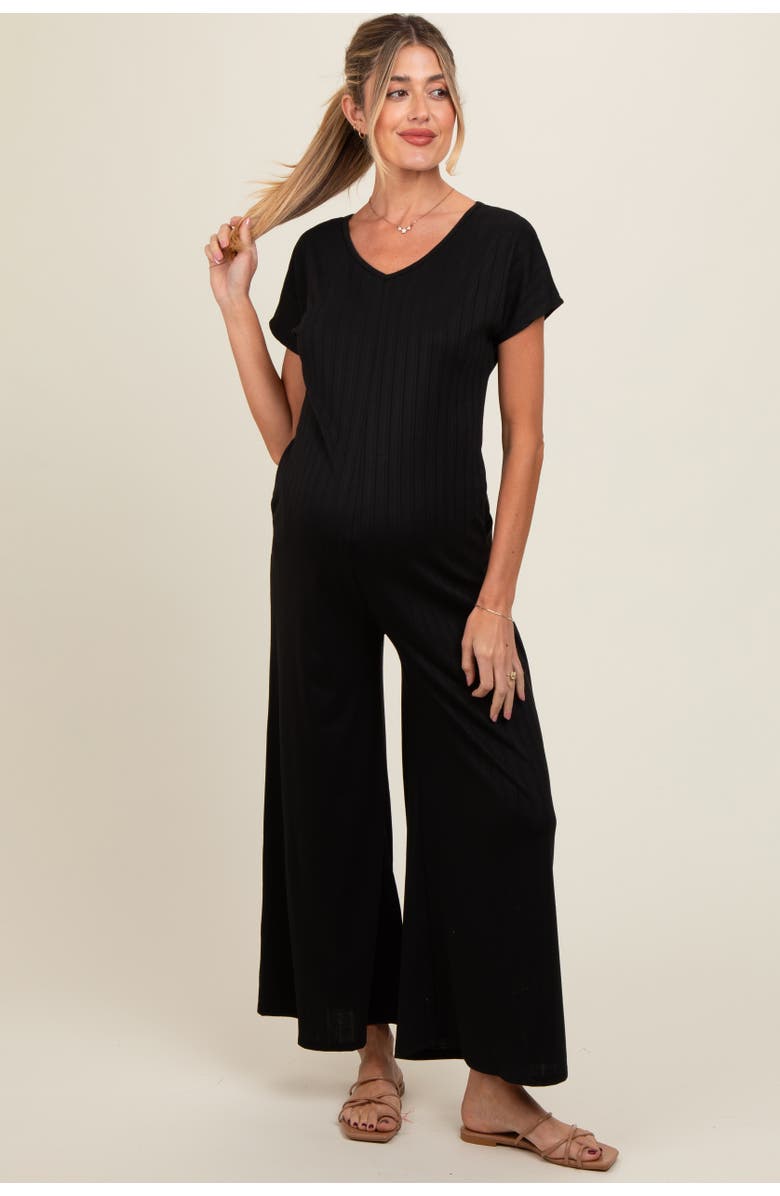 PinkBlush Ribbed Wide Leg Jumpsuit, Main, color, Black