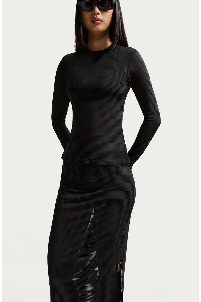 Stripe Sheer Midi Skirt, Alternate, color, BLACK/ SAIL
