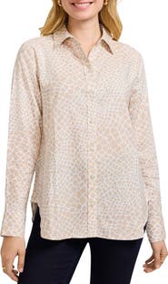 Foxcroft Meghan Giraffe Print Linen Blend Shirt