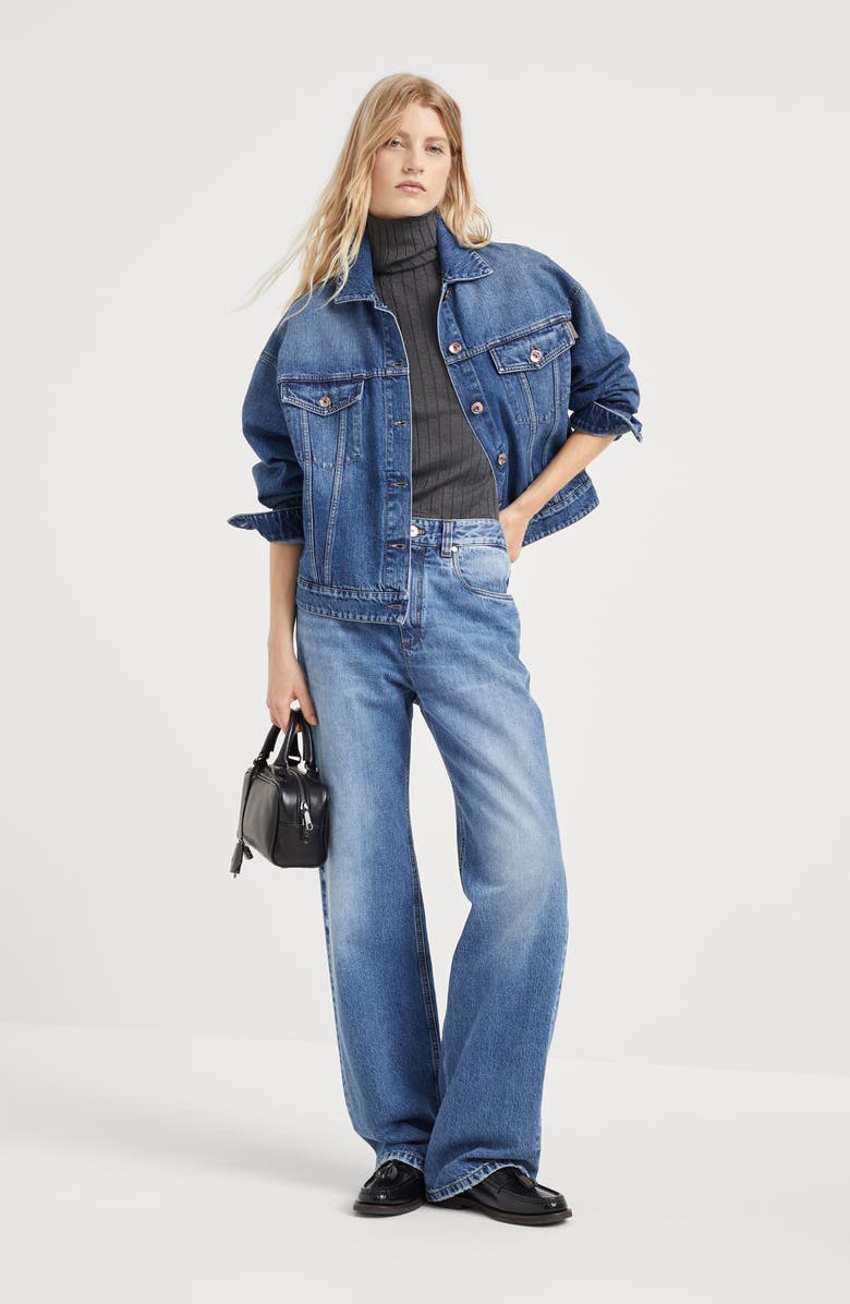 Brunello Cucinelli Sparkling cashmere and silk rib knit turtleneck sweater, Alternate, color, 