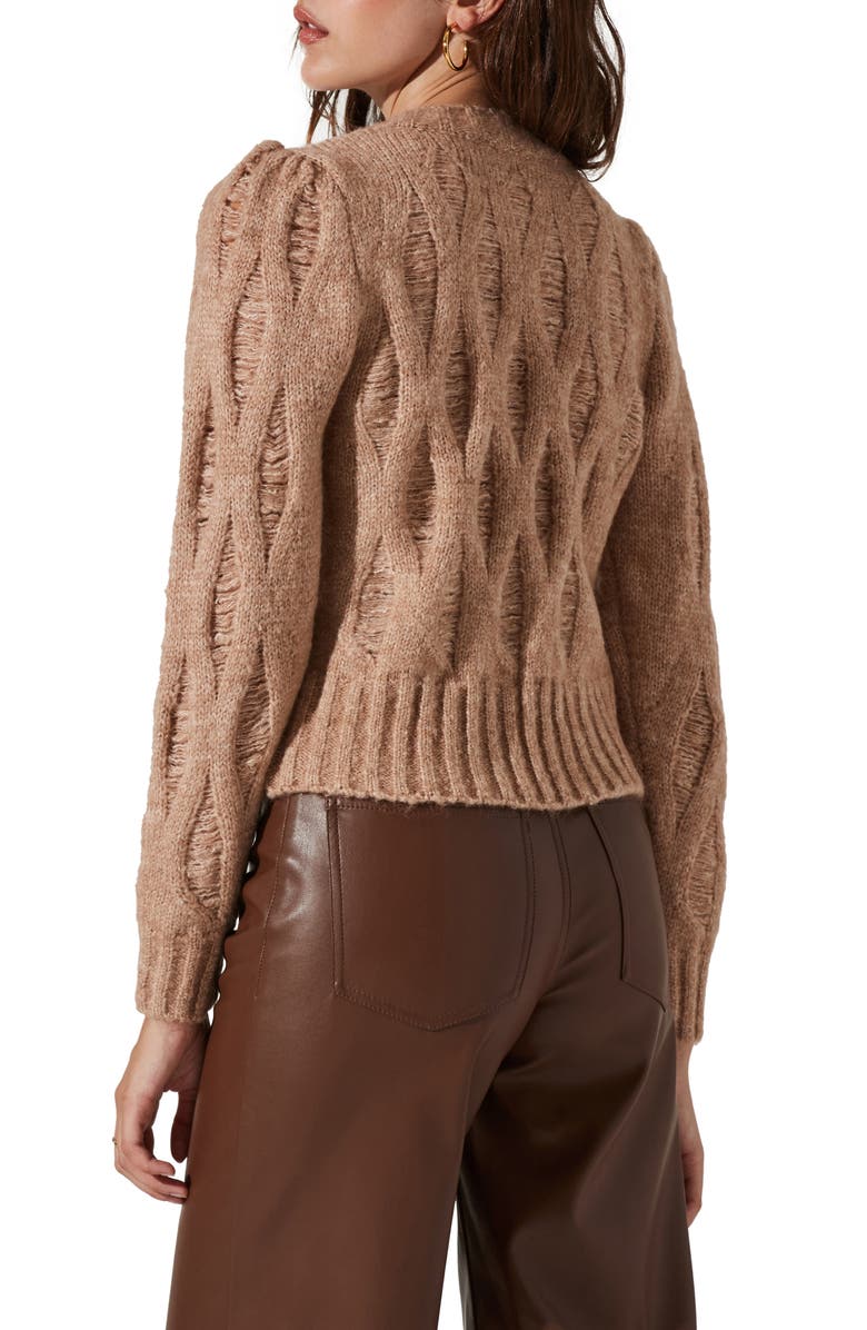 ASTR the Label Distressed V-Neck Cable Knit Sweater, Alternate, color, 