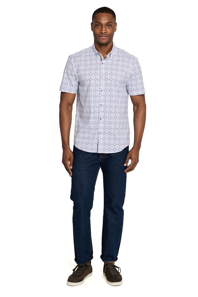 Park Slope Petals Short Sleeve Button Down Performance Shirt, Alternate, color, WHITE/BLUE
