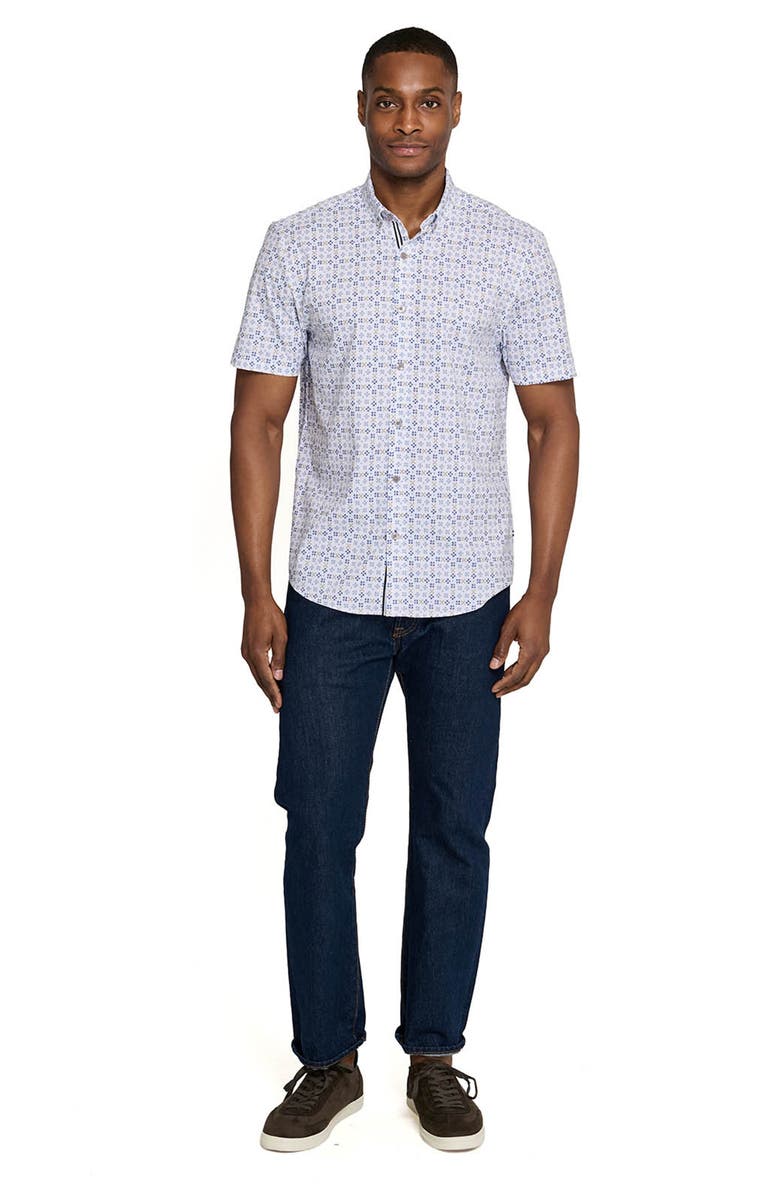 Brooklyn Brigade Park Slope Petals Short Sleeve Button Down Performance Shirt, Alternate, color, White/Blue