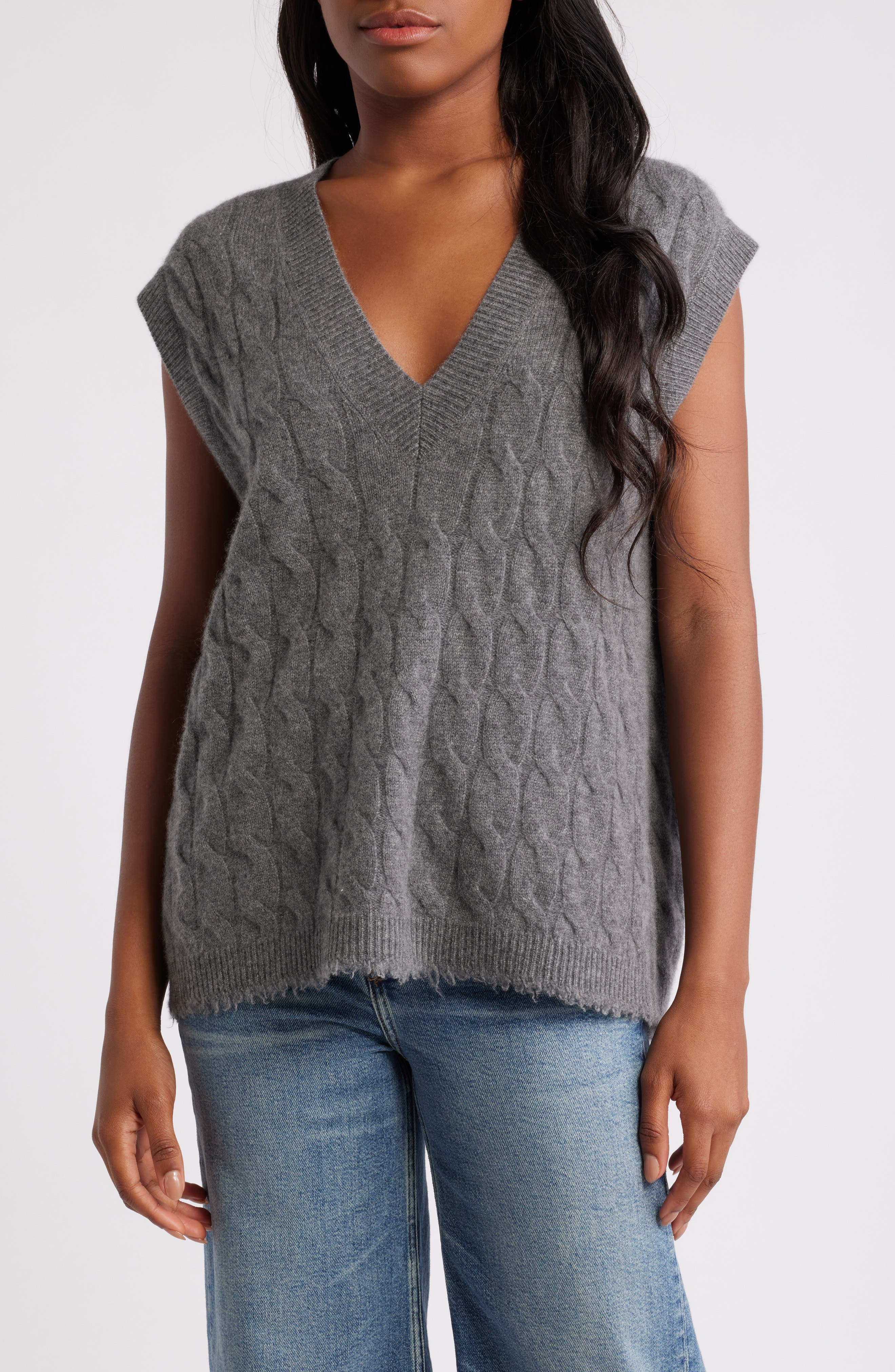 Cable V-Neck Cashmere Sweater Vest