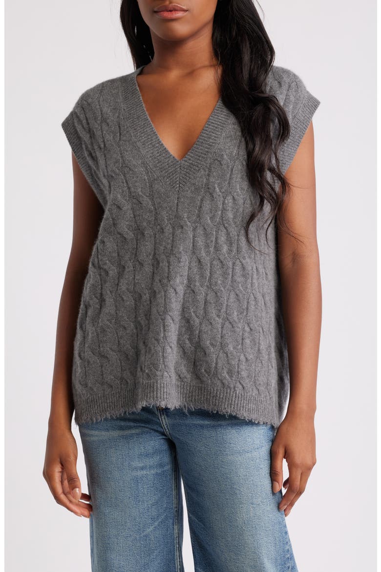 Cable V-Neck Cashmere Sweater Vest, Main, color, GREY HEATHER