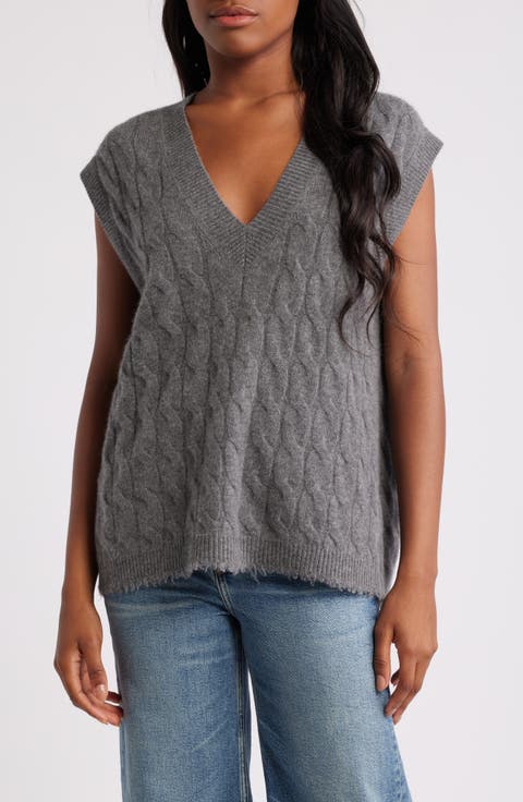 トップス CASHMERE V NECK PULLOVER KNIT VEST Men's Knitted Vest - Autum Fashion Solid Cashmere Grey
