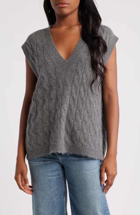 Cable V-Neck Cashmere Sweater Vest