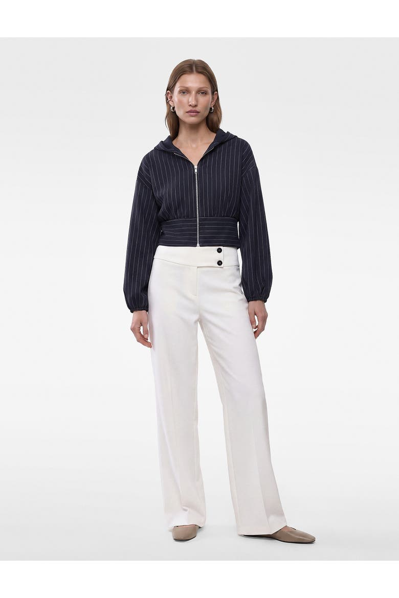 Long Sleeve Hooded Pinstripe Jacket, Main, color, NAVY STRIPE
