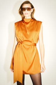 H&M Belted Dress With Shoulder Pads