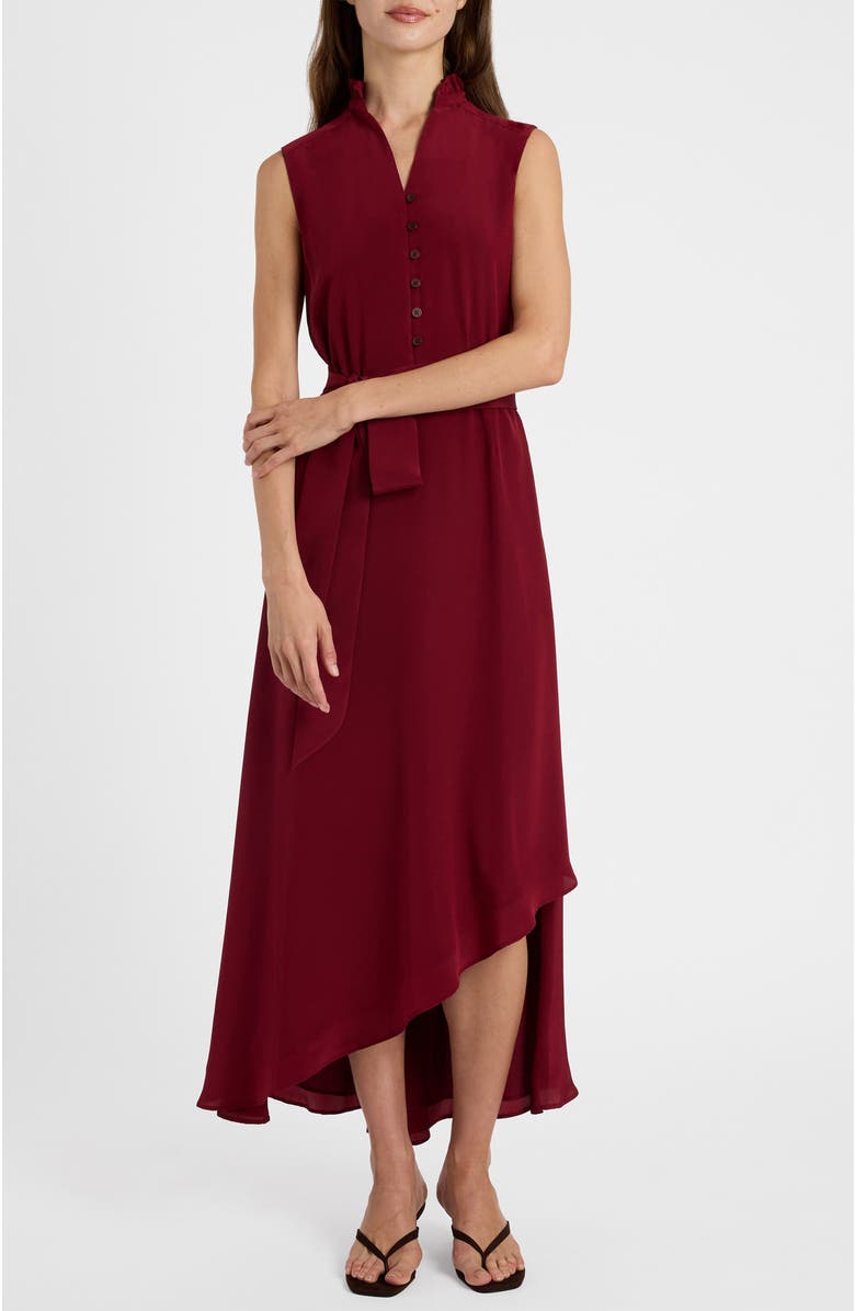 Santorelli Carson Silk Hi-Lo Ruffle Collar Midi Dress, Alternate, color, Chili Pepper