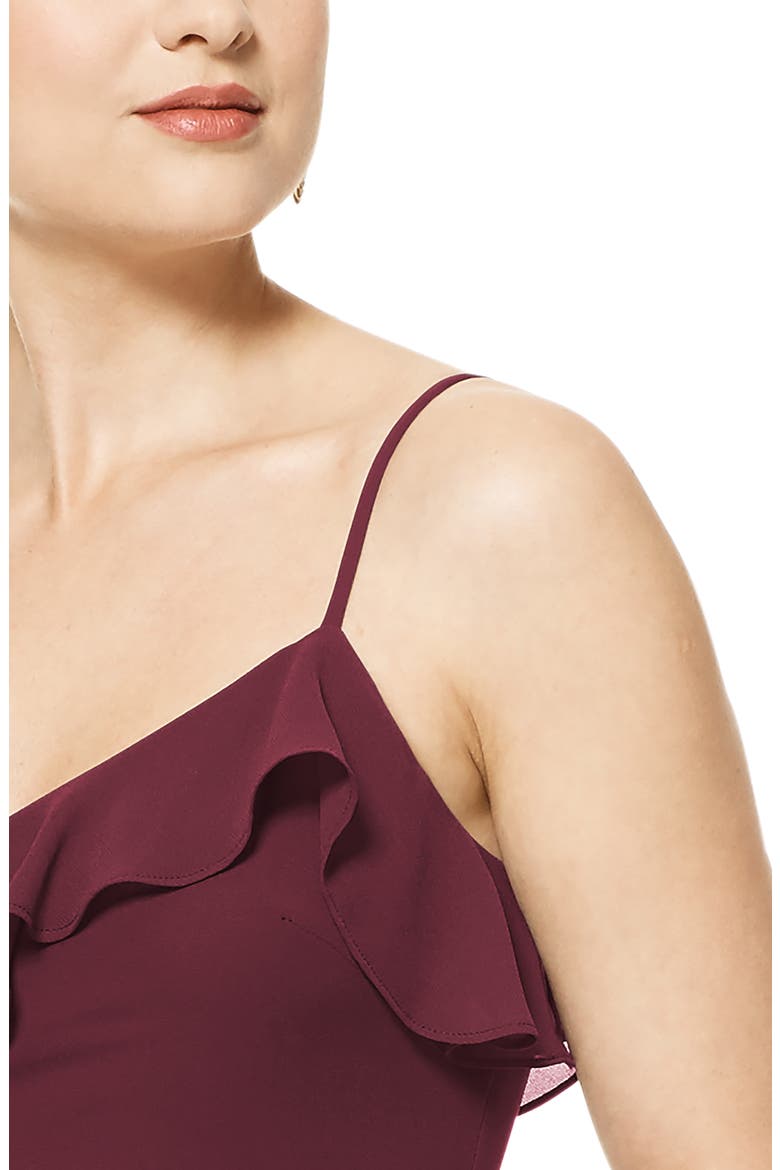Ruffle V-Neck Chiffon Gown, Alternate, color, WINE