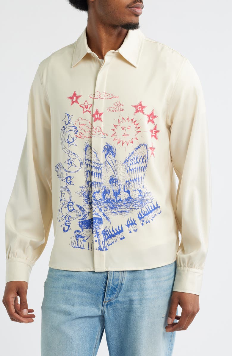 JUNGLES Magic Scribbles Button-Up Shirt, Alternate, color, Off White