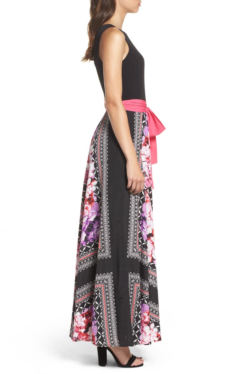 Eliza J Scarf Print Jersey & Crêpe de Chine Maxi Dress, Alternate, color,