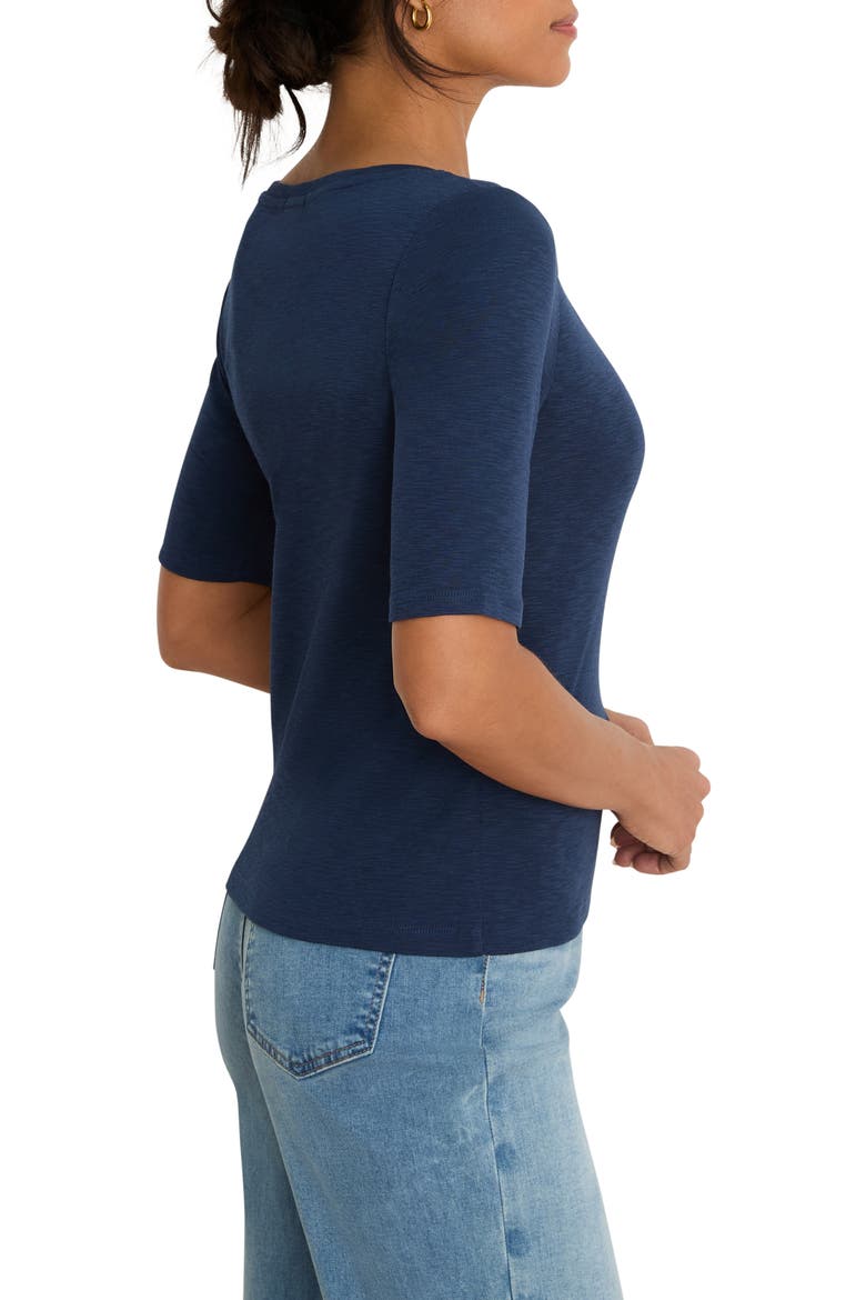 Elbow Sleeve Notch Neck T-Shirt, Alternate, color, RICH INDIGO